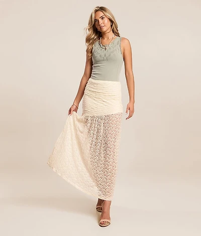 Sheer Lace Midi Skirt
