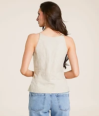 Floral Embroidered High Neck Tank Top