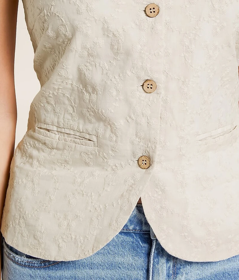 Floral Embroidered High Neck Tank Top