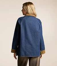 Leopard Trim Barn Denim Jacket