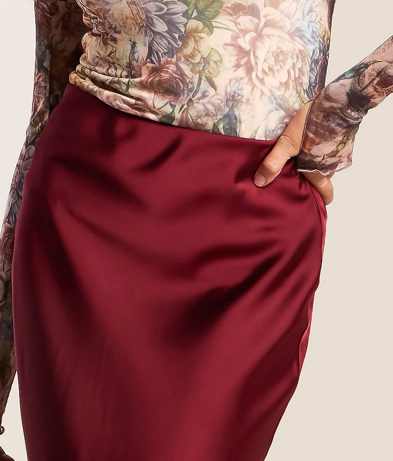 Satin Midi Slip Skirt