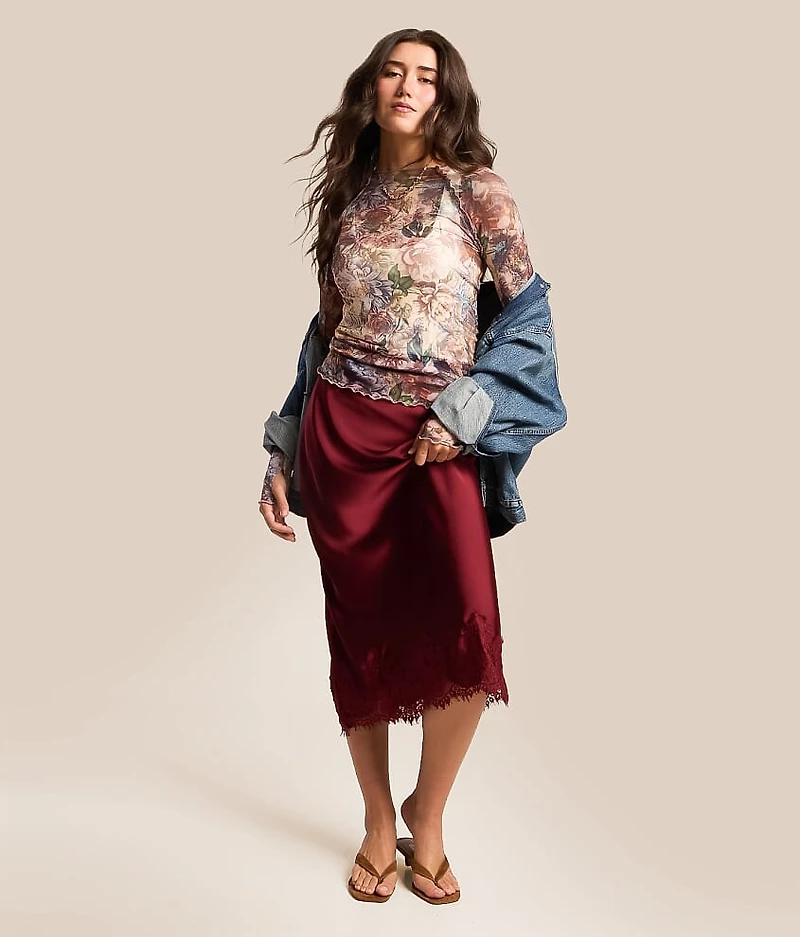 Satin Midi Slip Skirt