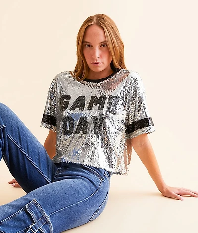 Game Day Sequin Cropped Top