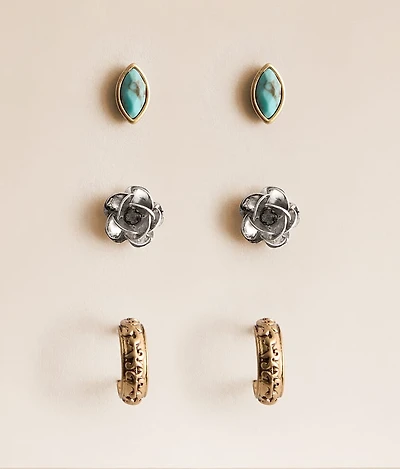 3 Pack Mixed Western Earring Set