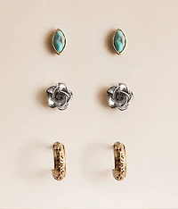 3 Pack Mixed Western Earring Set