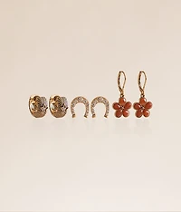 3 Pack Horseshoe & Flower Earring Set