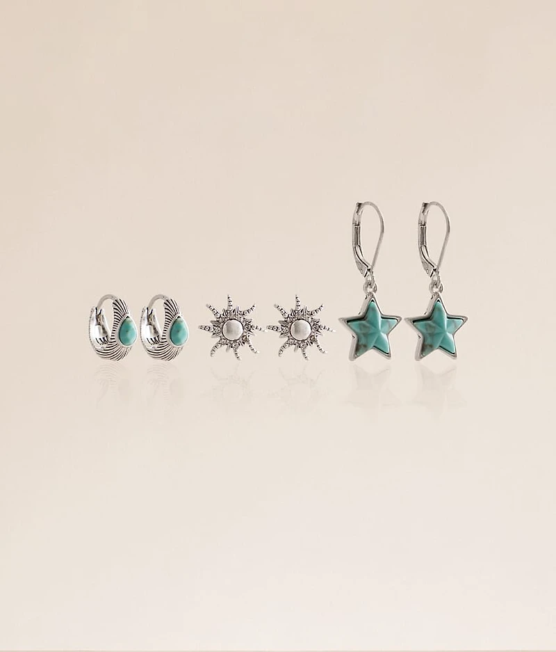 3 Pack Sun & Star Earring Set