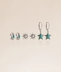 3 Pack Sun & Star Earring Set