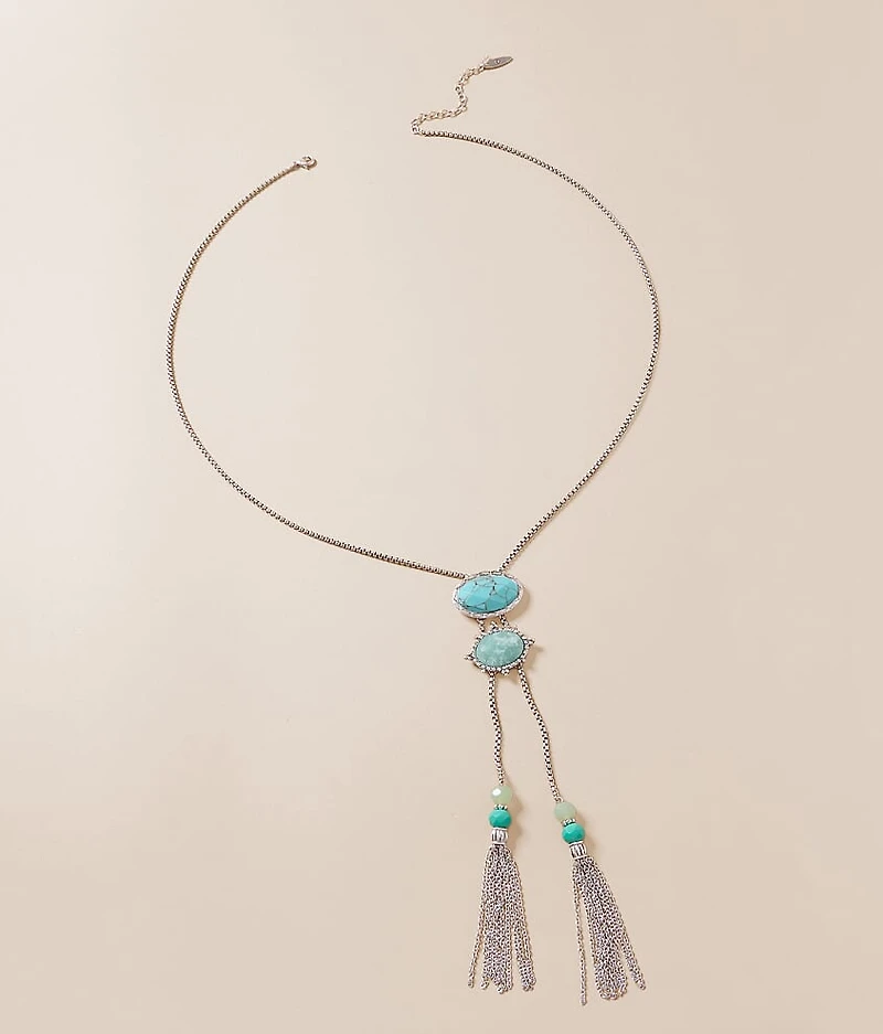 Turquoise Stone Fringe Necklace