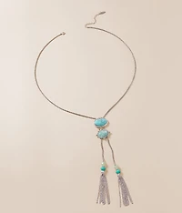 Turquoise Stone Fringe Necklace