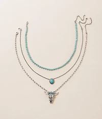 3 Pack Steer Pendant Necklace Set