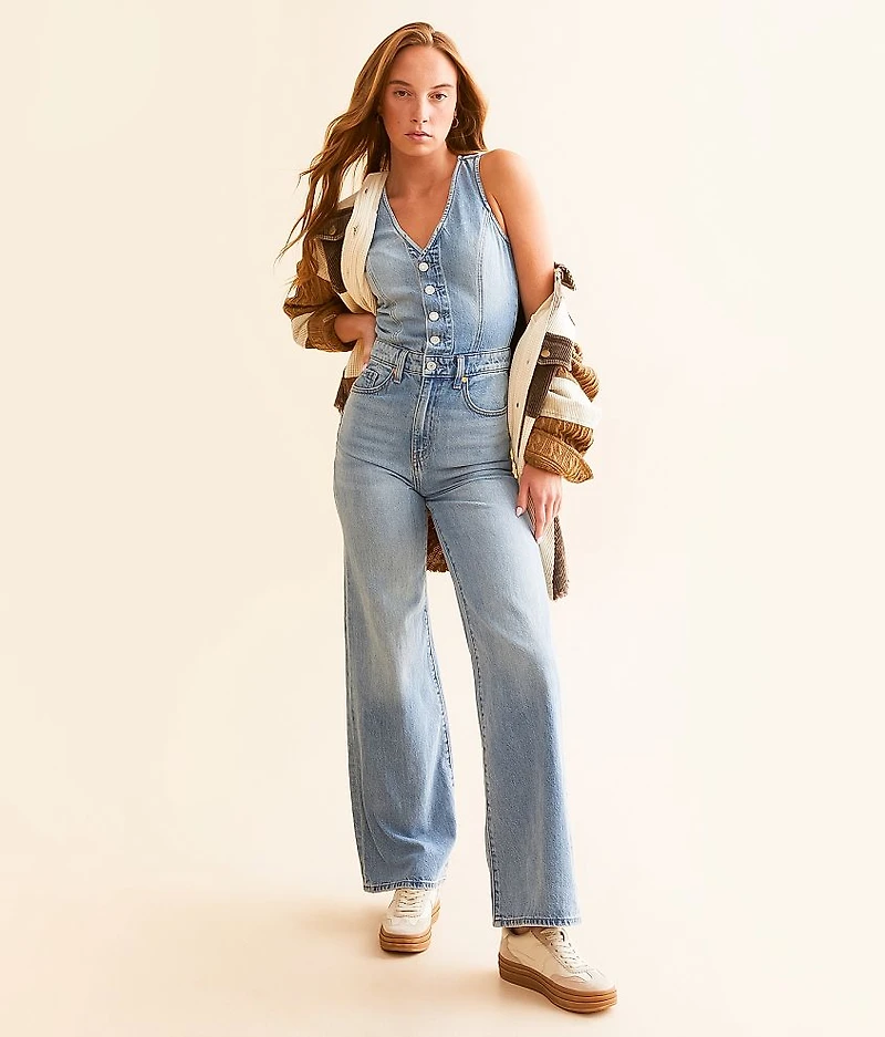 Premium Wide Leg Denim Jumpsuit