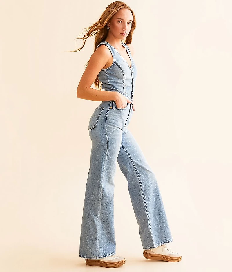 Premium Wide Leg Denim Jumpsuit
