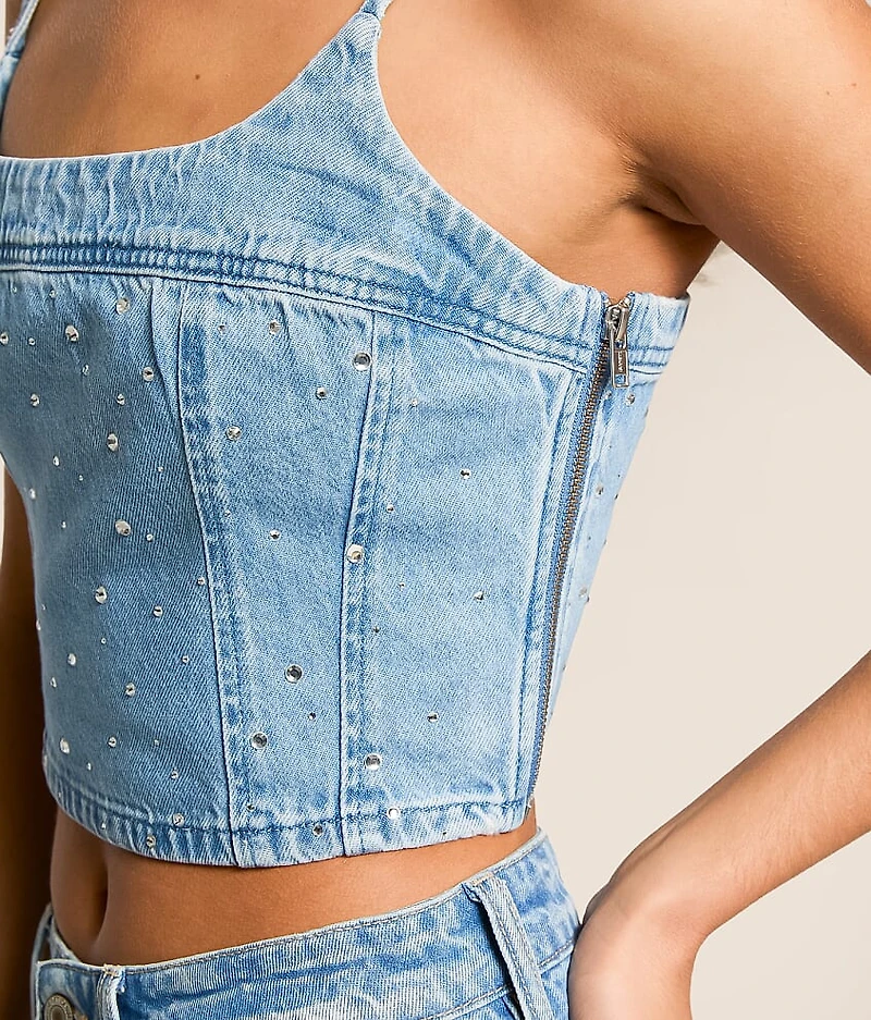 Premium Jadine Rhinestone Denim Tank Top