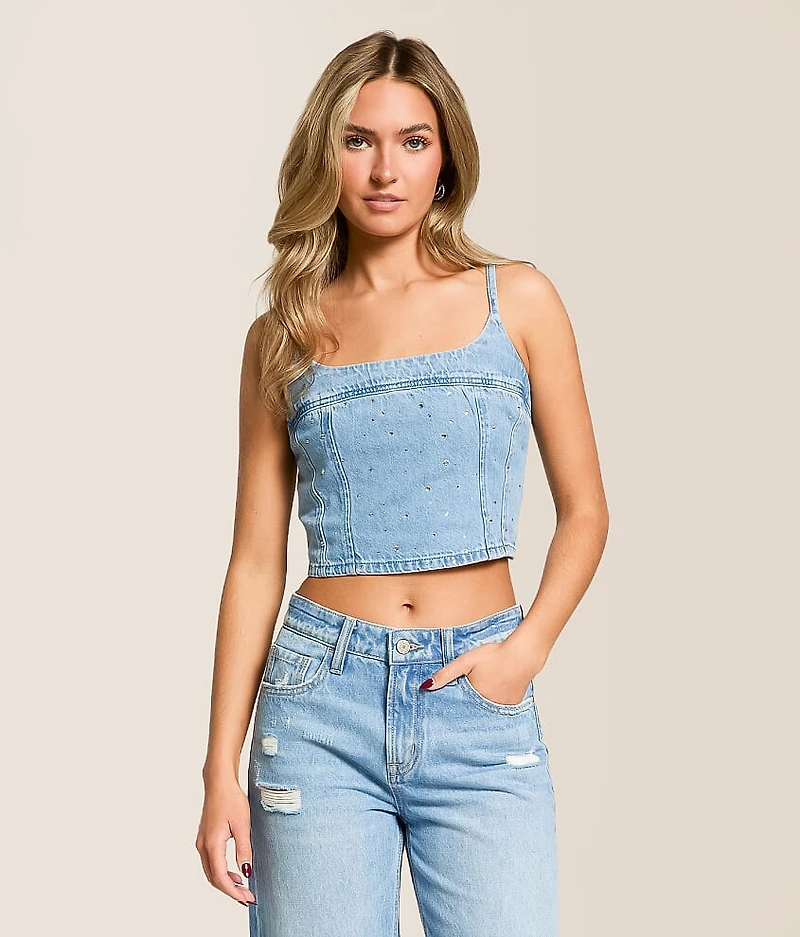 Premium Jadine Rhinestone Denim Tank Top