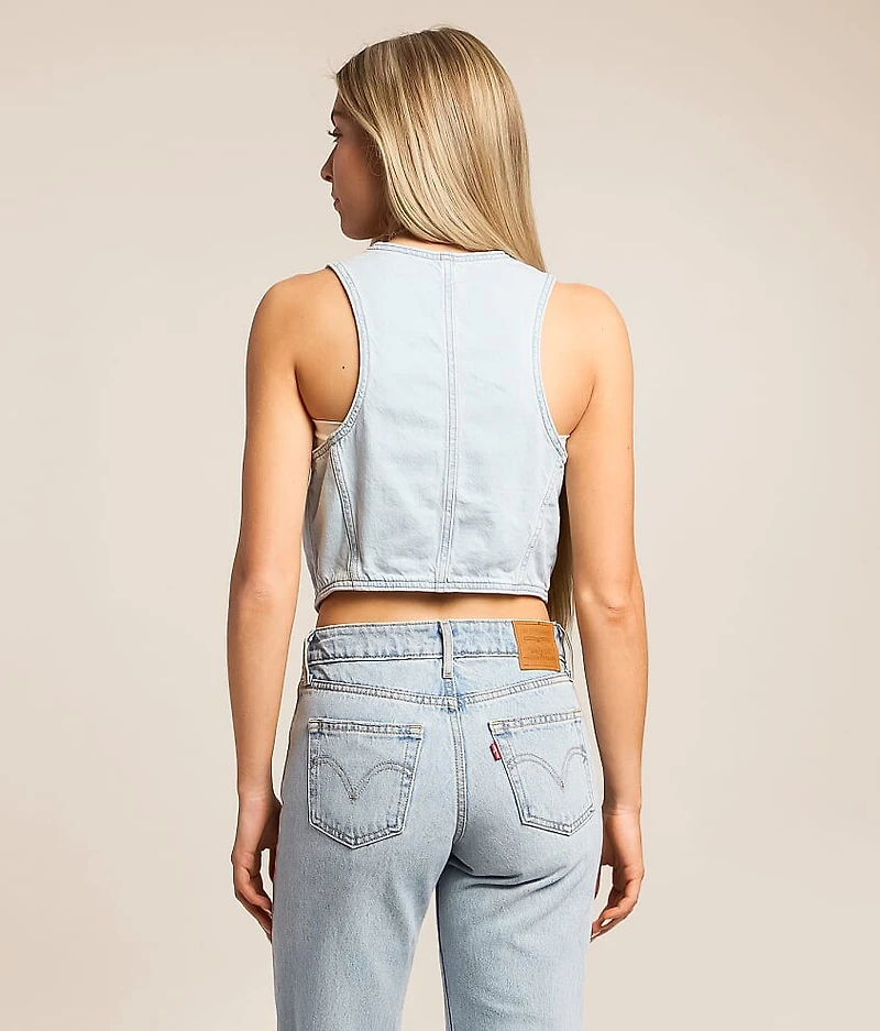 Racer Denim Cropped Vest