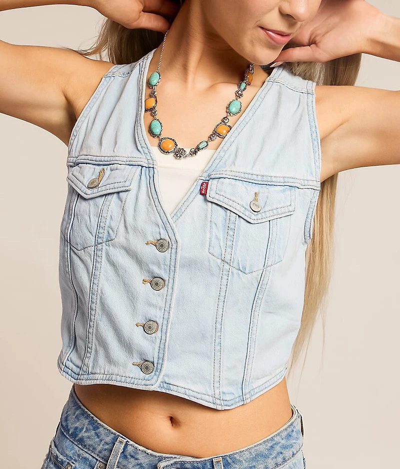 Racer Denim Cropped Vest