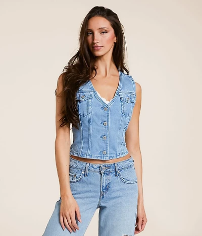 Premium Bella Denim Corset Cropped Vest