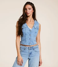 Premium Bella Denim Corset Cropped Vest