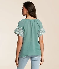 Embroidered Eyelet Top
