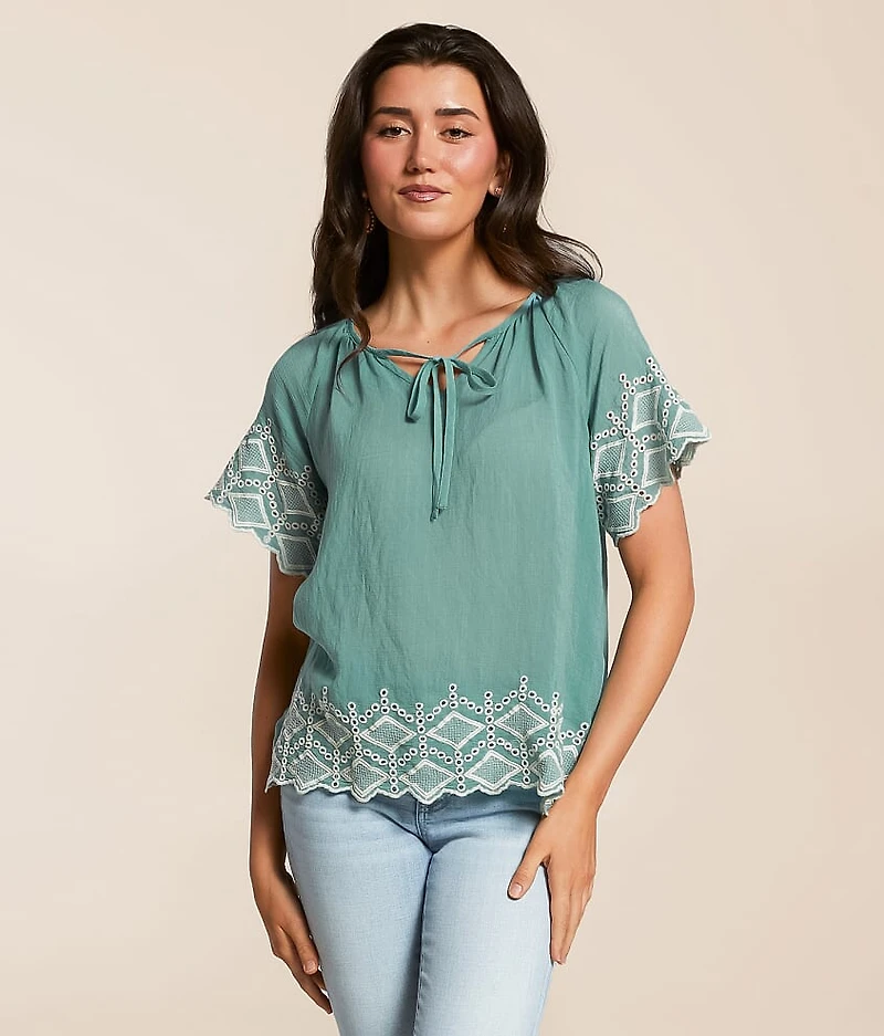 Embroidered Eyelet Top