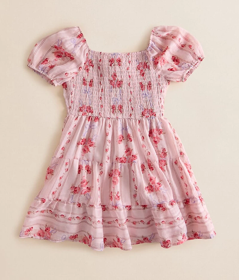 Girls - Floral & Bow Striped Dress