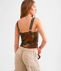 Ruched Camo Mesh Tank Top