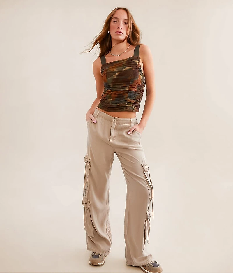 Ruched Camo Mesh Tank Top