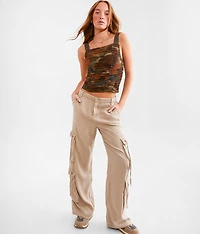 Ruched Camo Mesh Tank Top
