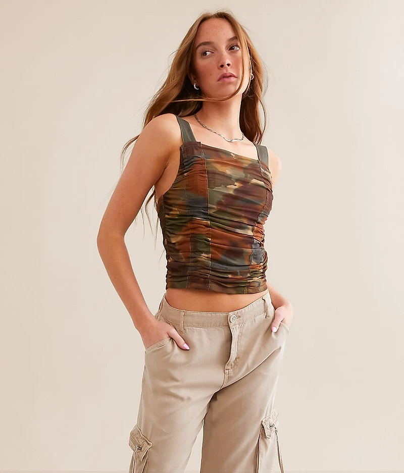 Ruched Camo Mesh Tank Top