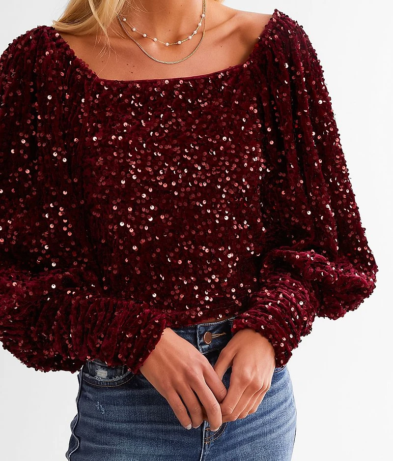 Sequin Velvet Cropped Top