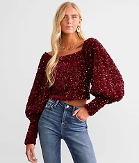 Sequin Velvet Cropped Top