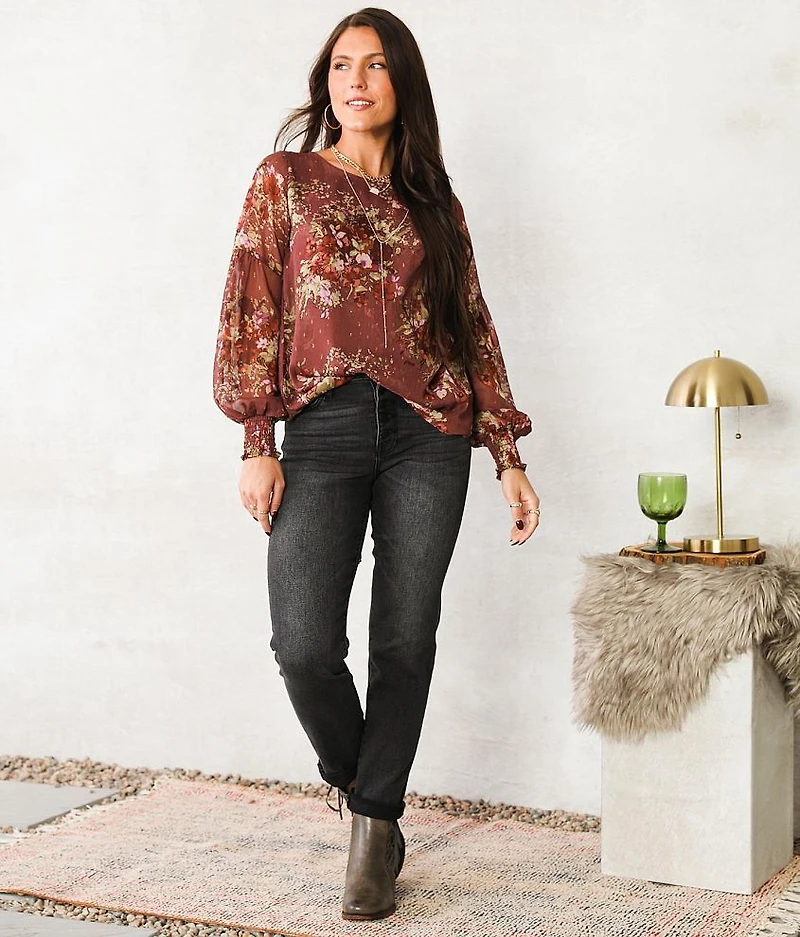 Metallic Floral Print Top