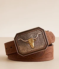 Floral Embossed Leather Belt