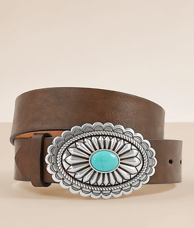 Turquoise Stone Basic Leather Belt