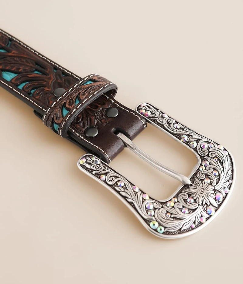 Embossed Turquoise Leather Belt