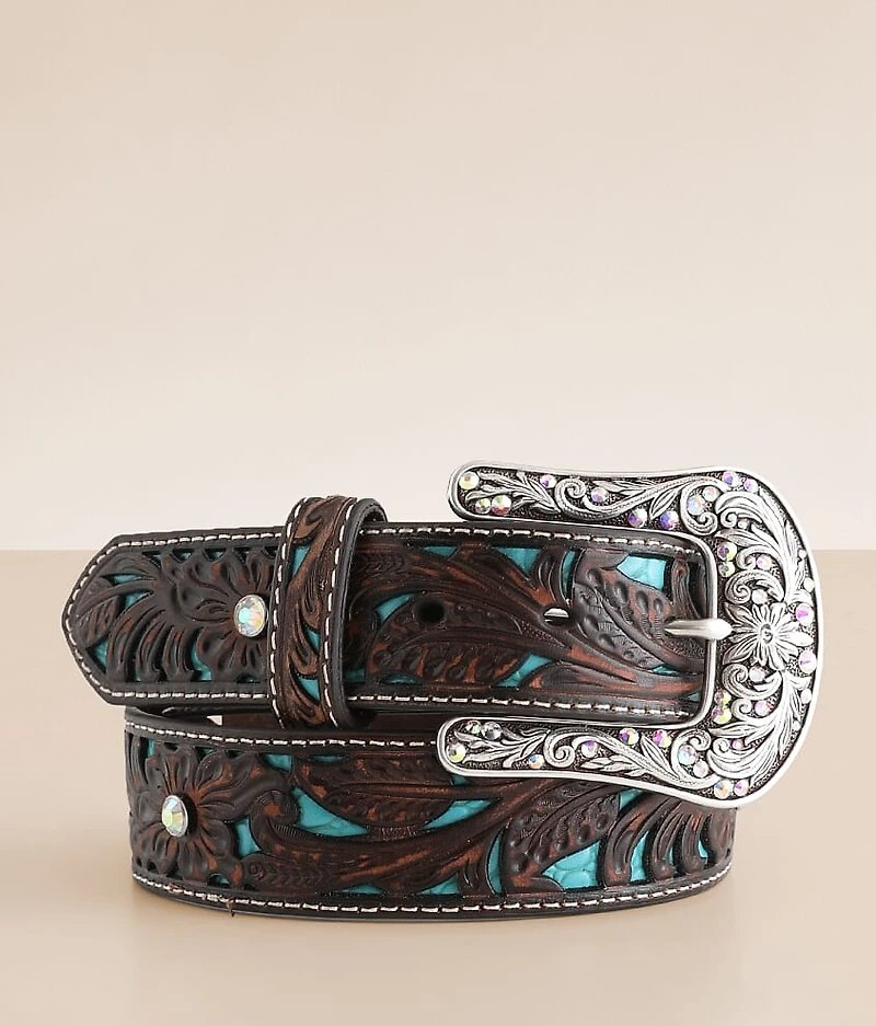 Embossed Turquoise Leather Belt