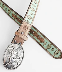 Cactus Print Leather Western Belt