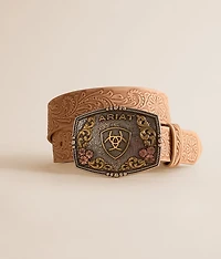Floral Embossed Leather Belt