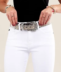 Embroidered Lace Glitz Leather Belt