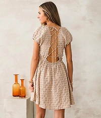 Plaid Back Lace-Up Dress