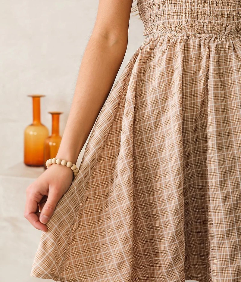 Plaid Back Lace-Up Dress