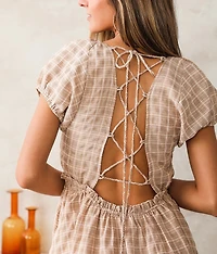 Plaid Back Lace-Up Dress