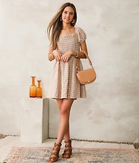 Plaid Back Lace-Up Dress