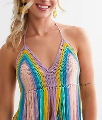 Rainbow Fringe Halter Tank Top