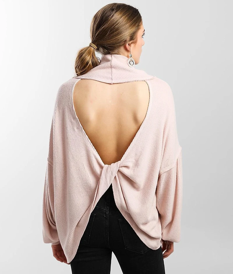 Brushed Knit Ribbed Turtleneck Top