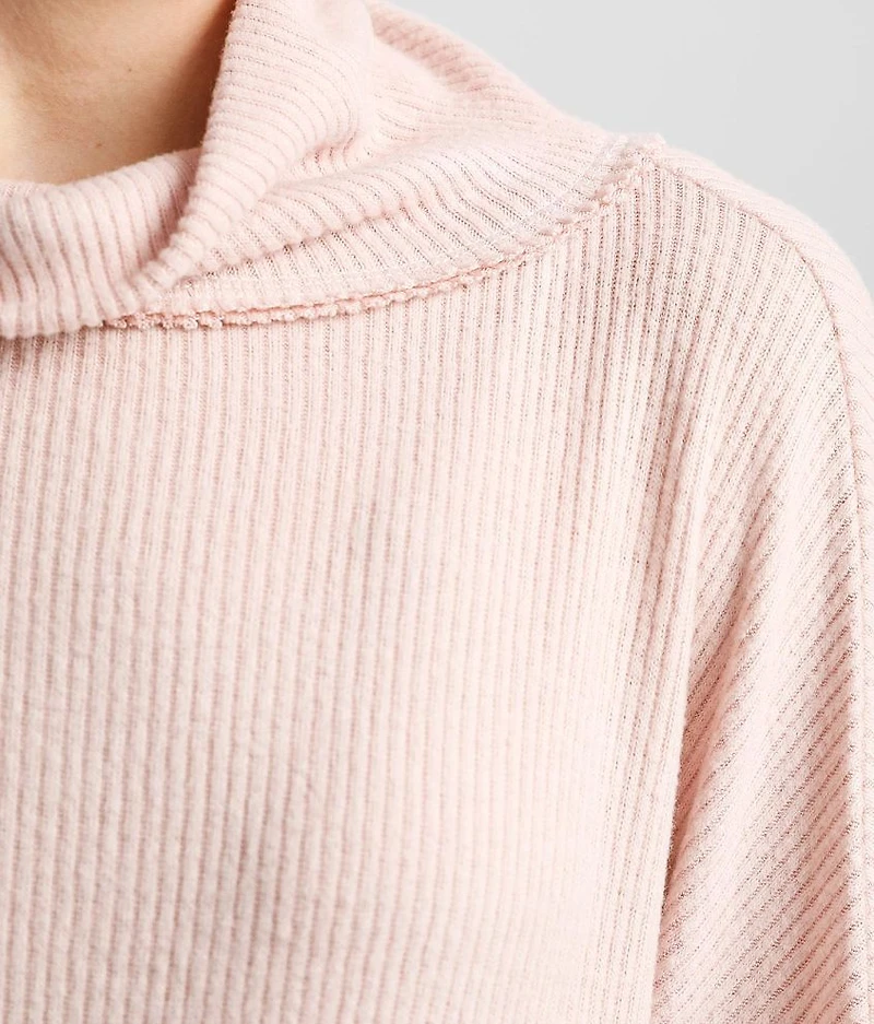 Brushed Knit Ribbed Turtleneck Top