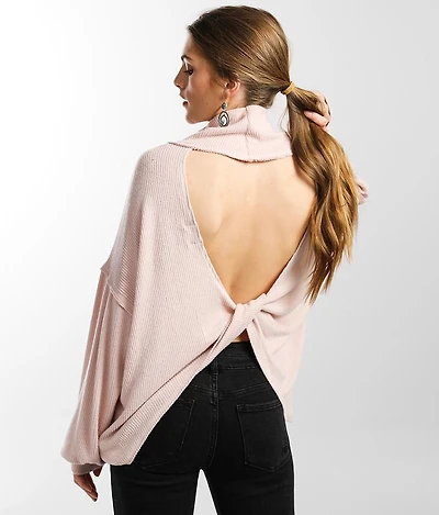 Brushed Knit Ribbed Turtleneck Top