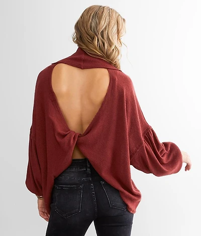 Brushed Knit Ribbed Turtleneck Top