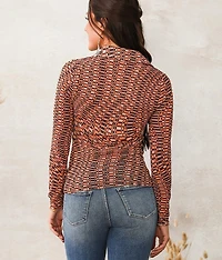 Retro Ruched Mesh Blouse